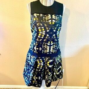Proenza Schouler Dress Sz 10 Silk Neckline Lining Sleeveless A-Line Black Yellow